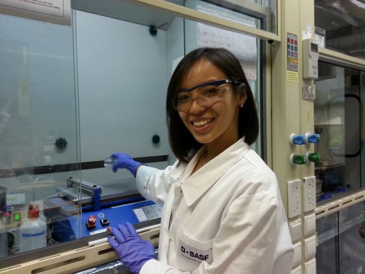 Photo: Maxine in her lab at BASF Global Research Centre, Singapore
